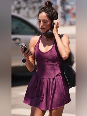 Free People movement smocked dress with built-in bodysuit